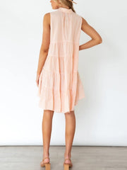 Vestido sin mangas con solapa y botones a rayas