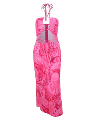 Printed Hollow Out Suspender Dress