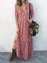 Printed Long Sleeve Split Dress