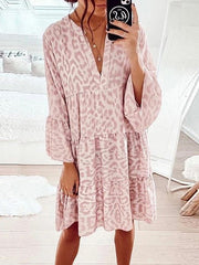 Vestido holgado de cuello en V y manga larga estampado