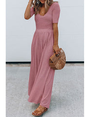 Round Neck Short Sleeve Long Jumpsuits