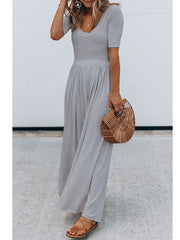 Round Neck Short Sleeve Long Jumpsuits