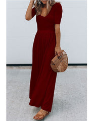 Round Neck Short Sleeve Long Jumpsuits