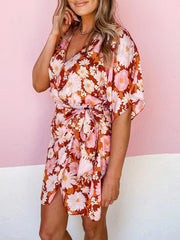 Printed V-neck Casual Irregular Dress