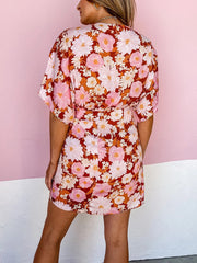 Printed V-neck Casual Irregular Dress