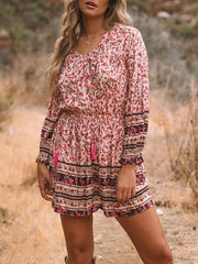 Vestido casual de cintura alta con cuello en V estampado