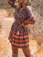 Vestido casual de cintura alta con cuello en V estampado