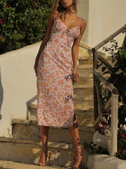 Vestido con escote en V y estampado festivo