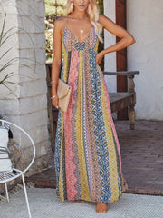 Vestido amplio con vuelo y estampado sin espalda