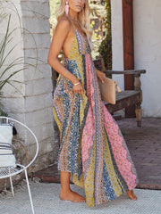 Vestido amplio con vuelo y estampado sin espalda