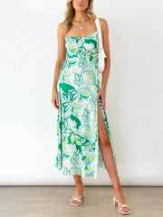 Sexy bedrucktes Schlitzkleid