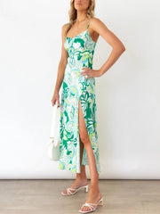 Sexy bedrucktes Schlitzkleid