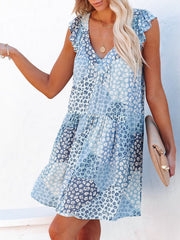 Rückenfreies, ärmelloses, lockeres Kleid mit V-Ausschnitt