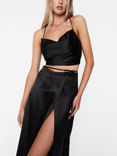 Sexy Satin-Frenulum-Kleid mit hohem Schlitz, zweiteiliges Set