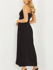 Falda de fiesta con escote en V y tirantes divididos con cadena