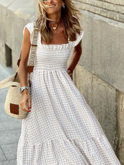 Kariertes, elastisches Kleid mit Hosenträgern