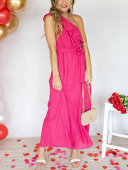 Vestido bohemio liso sin mangas con un solo hombro