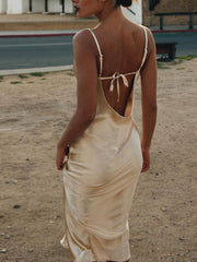 Satin Leaky Back Fishtail Dress