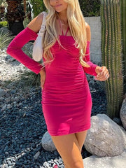 One-line Collar Long Sleeved Dress