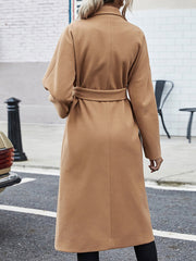 Herbst und Winter Mittellanger Cardigan Strap Zweireihiger Wollmantel