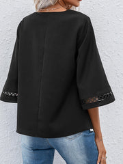 V-neck Pullover Lace-paneled Mid-sleeve Shirt