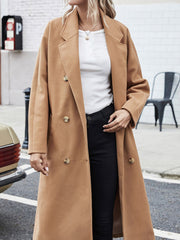 Herbst und Winter Mittellanger Cardigan Strap Zweireihiger Wollmantel