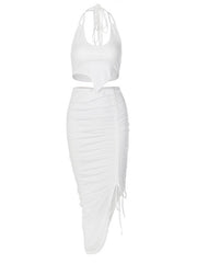 Rückenfreier, trägerloser, schmaler Anzug mit Kordelzug