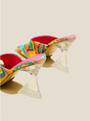 Geformte High Heel Bunte Fashion Square Toe Sandalen