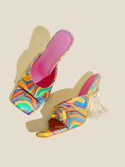 Geformte High Heel Bunte Fashion Square Toe Sandalen