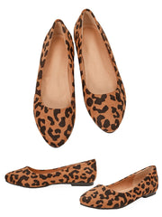 Zapatos planos con estampado de leopardo, de boca baja, cómodos y combinables, de moda, con punta redonda para mujer