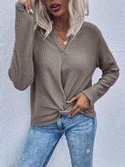 Waffle Knot Long Sleeve Pullover Sweater