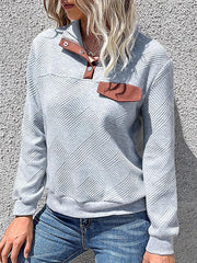 Vintage Patchwork Stand Collar Pullover Sweatshirt