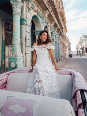 Romantic Ruffled Cutout Swing Lace Dress