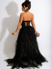 Vestido de noche sexy con top de tubo y malla de encaje