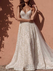 Vestido de novia sexy, romántico y ajustado con escote en V