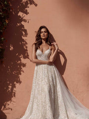 Vestido de novia sexy, romántico y ajustado con escote en V