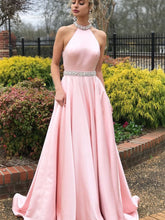 Romantic Pink Halterneck Halter Evening Dress