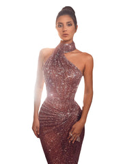 Romantisches Abendkleid mit Pailletten und Schlitz