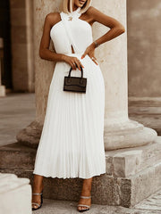 Vestido de gasa con falda plisada cruzada y diseño