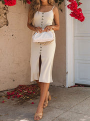 Schmaler Rippstrickrock mit Knopfschlitz