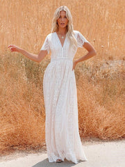 Vestido de novia romántico de tul con escote en V profundo