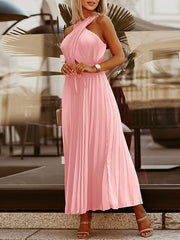 Vestido de gasa con falda plisada cruzada y diseño