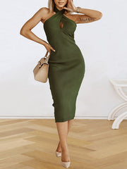 Vestido de punto con cuello halter y espalda descubierta, falda ajustada