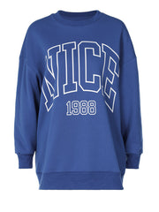 Sudadera holgada informal de manga larga con cuello redondo y estampado de letras