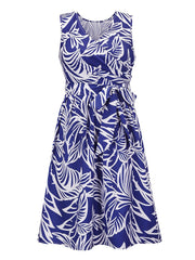 Ärmelloses, schmales Kleid mit V-Ausschnitt und Print