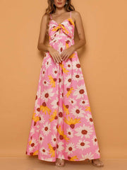 Falda de tirantes con estampado sexy de cintura alta y cordones con cuello en V