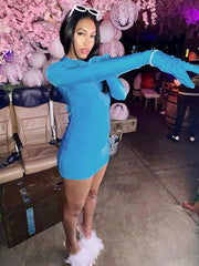 Backless Slim Fit Long Sleeve Finger Sleeve Dress