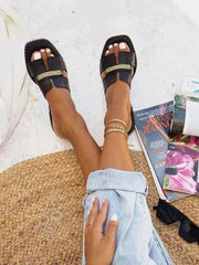 Lässige flache Slip-On-Sandalen mit Kette für Damen