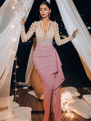 Luxuriöses Abendkleid mit langen Ärmeln