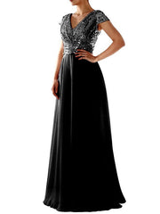 V-neck Sequined Chiffon Panel Evening Dress Bridesmaid Dress